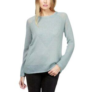 LUCKY BRAND Sweater, Mint Green Wool Blend Long Sleeve Knit Boho Fringe Casual S